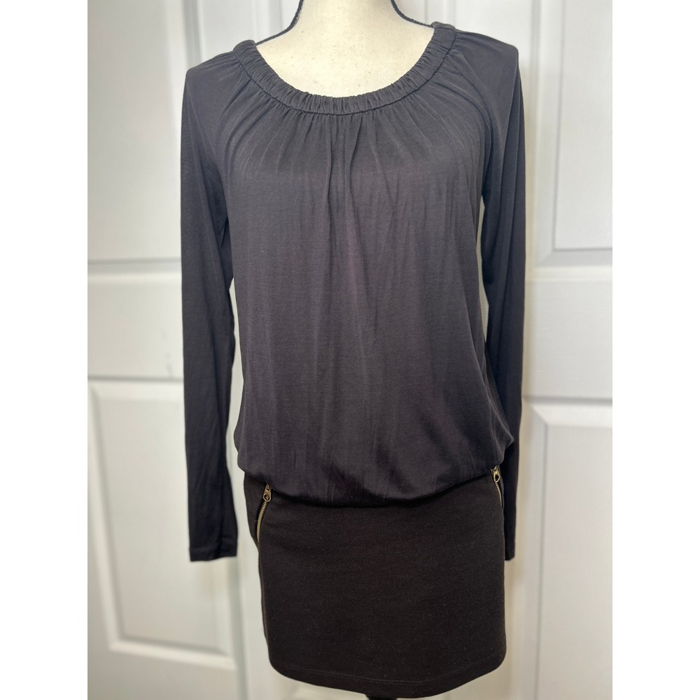 Ted Baker London‎ Drop Waist Knit Dress Long Sleeve Zip Pocket Brown Size 2 US 6